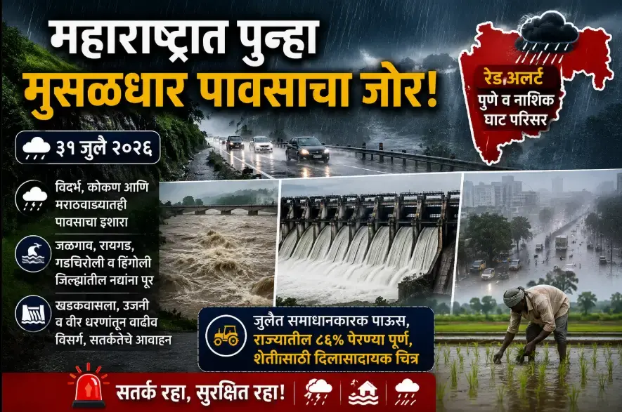 महाराष्ट्रात पावसाचा कहर: पुणे-नाशिकला रेड अलर्ट, पुढील अंदाज काय?
