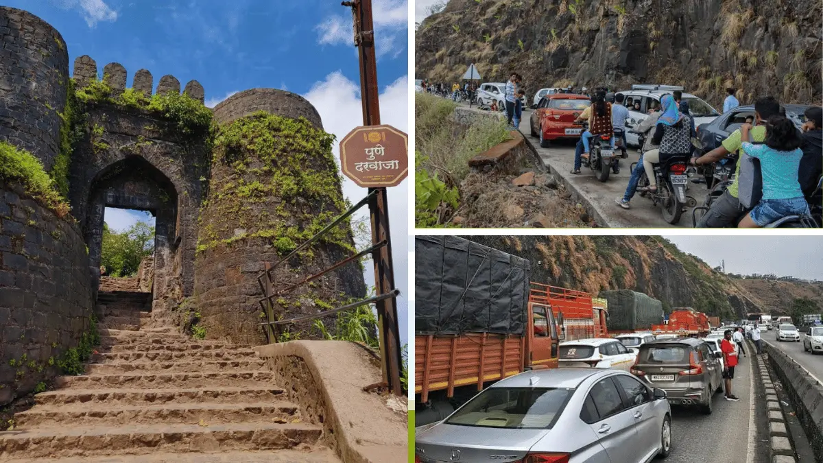 सिंहगड किल्ल्यावर पर्यटकांची विक्रमी गर्दी, घाटरस्त्यावर ३ किलोमीटरचा ट्रॅफिक जॅम