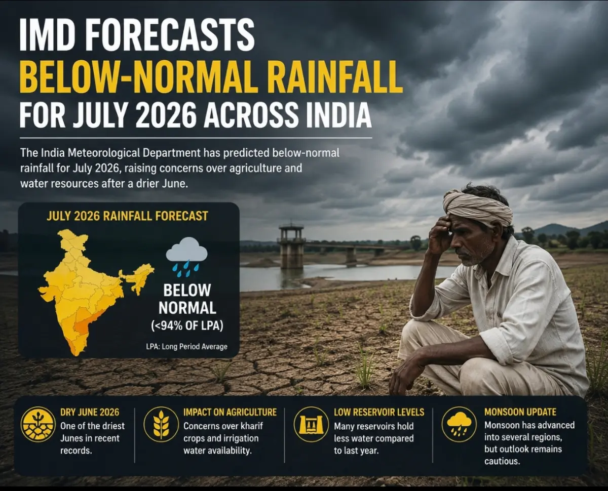 IMD Forecasts Below-Normal Rainfall for July 2026 Across India