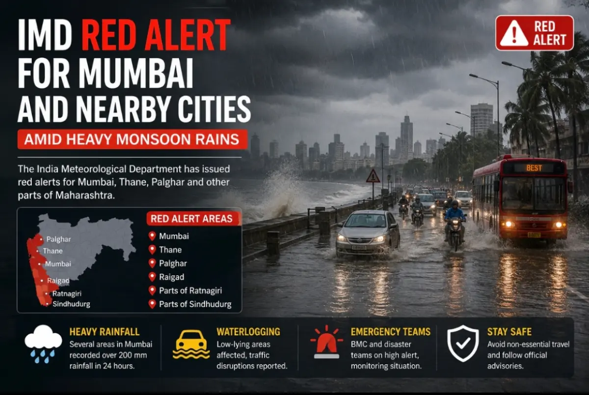 IMD Red Alert for Mumbai and Nearby Cities Amid Heavy Monsoon Rains