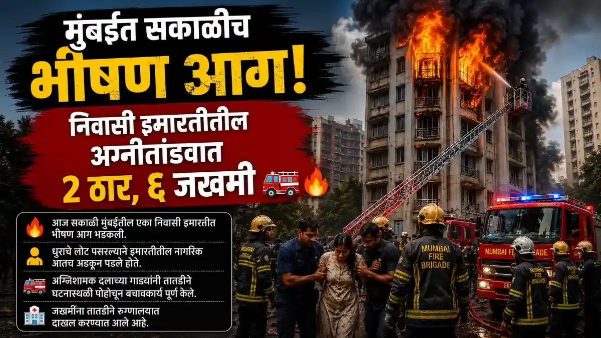मुंबईत निवासी इमारतीला भीषण आग: २ जणांचा मृत्यू, ६ जण गंभीर जखमी