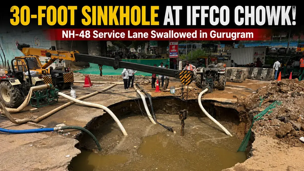Gurugram IFFCO Chowk Sinkhole: 30-Foot Cave-in Shuts NH-48 Service Lane